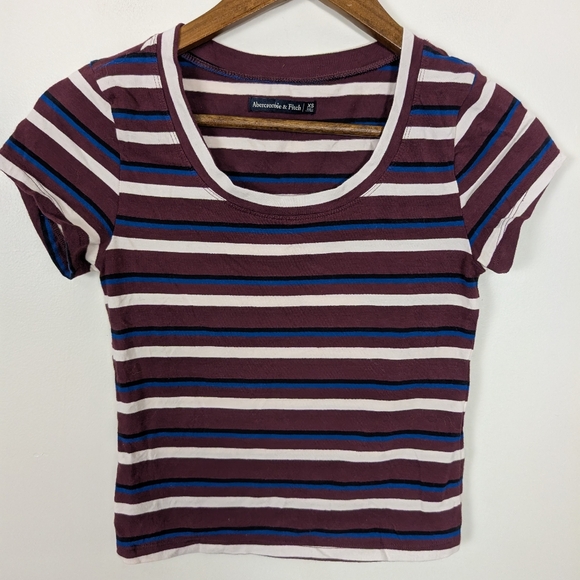 Abercrombie & Fitch Cotton Blend Stripe Cropped Tee Shirt - Picture 5 of 6